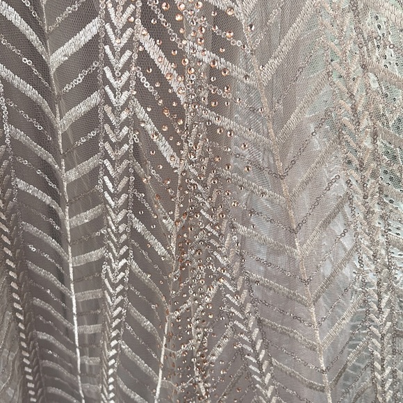 Ieena Mac Duggal - Embellished Illusion Long Sleeve Taupe A-line Gown - Picture 13 of 17